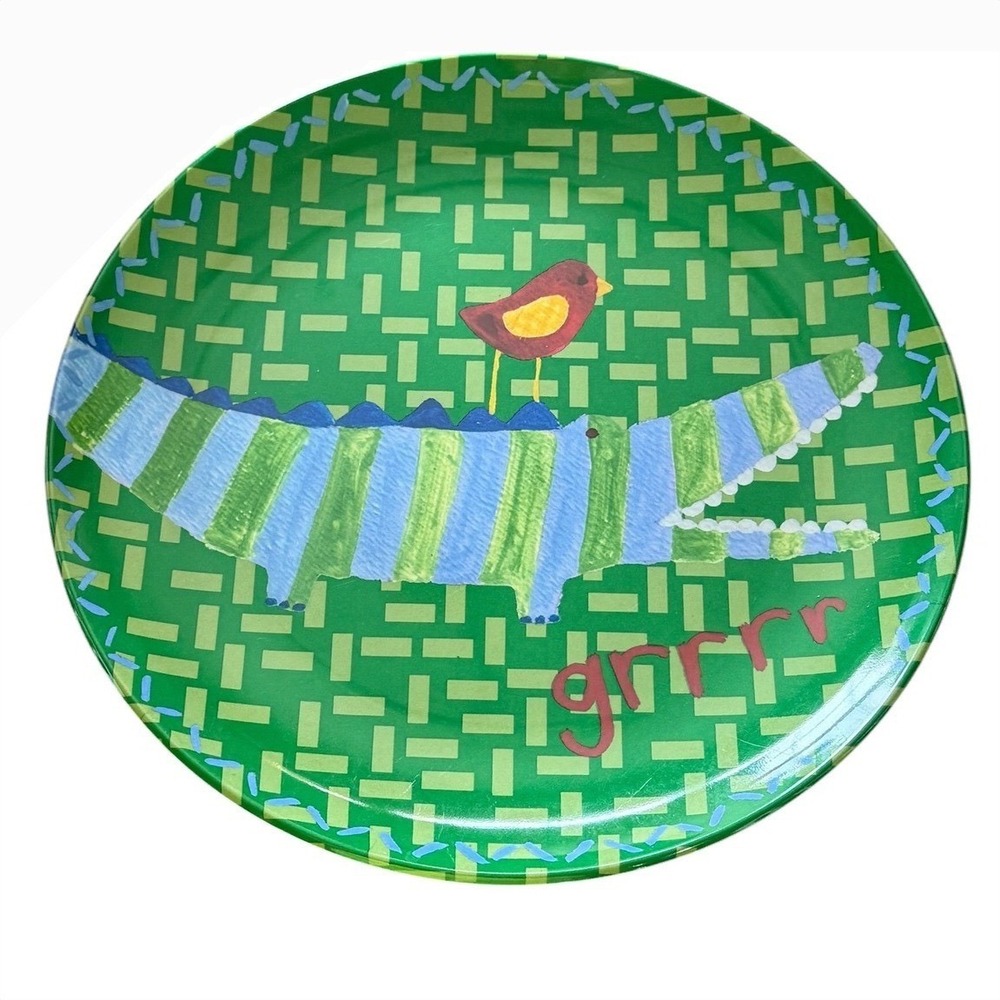 Pottery Barn Kids Alligator Bird Melamine Plates Set of 2 Green Grrrr Animal